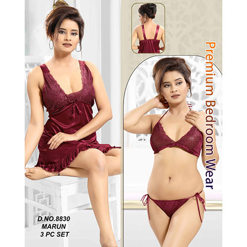 Premium Maroon Bedroom Nighty - Silk, Size L, Maroon Color | Sleeveless, Short Nighty, Satin Fabric, Ideal for Summer, Rainy, Spring