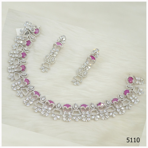 American Diamond Neacklace with Ruby Colour Stone Work