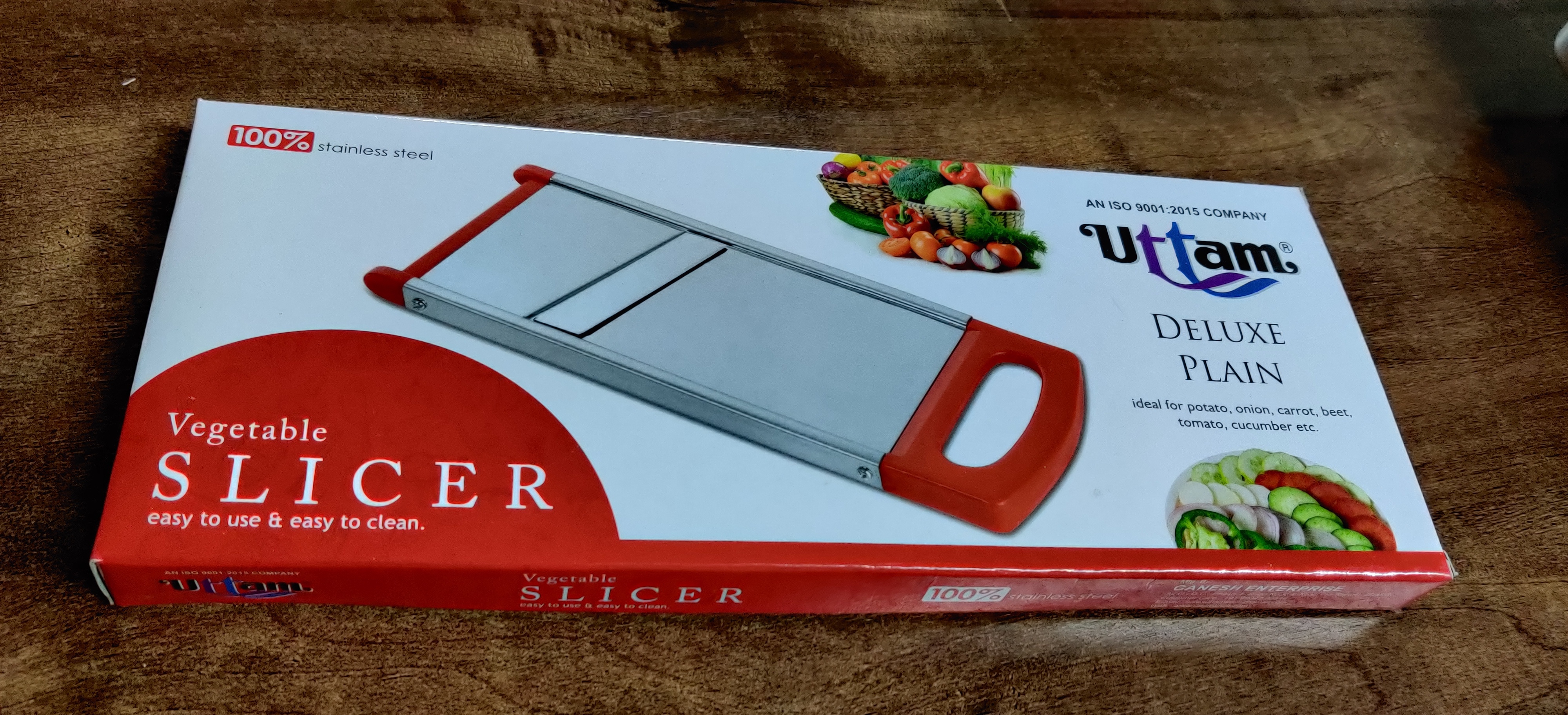 Deluxe Vegetable Slicer - Stainless Steel, Various Sizes Available, Red Color | Heavy Duty, Non-slip Base, Easy To Clean And Drain