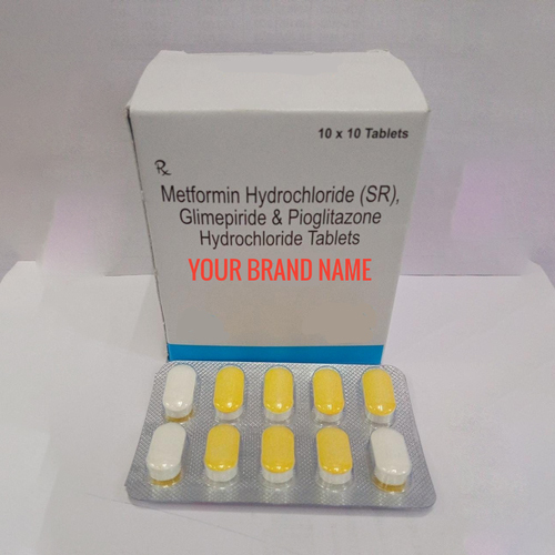 मेटफॉर्मिन हाइड्रोक्लोराइड (एसआर) ग्लिमेपाइराइड पियोग्लिटाज़ोन हाइड्रोक्लोराइड टैबलेट