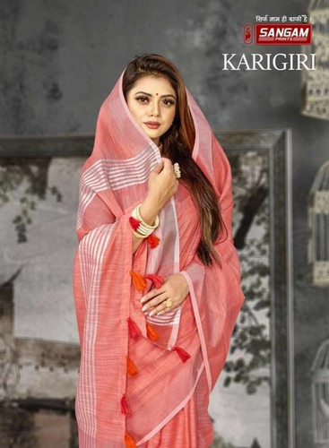 Sangam Prints Karigiri Linen Thread Work Saree Catalog