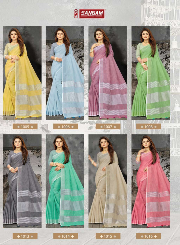 Sangam Prints Karigiri Linen Thread Work Saree Catalog