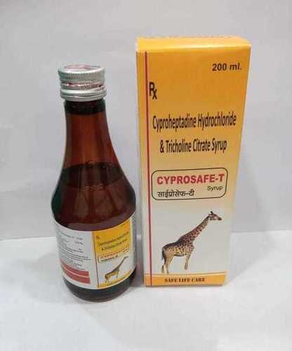 Cyprosafe-t 200ml सामग्री: Cyproheptadine 2mg + ट्राइकोलिन साइट्रेट 275mg कार्टन के साथ