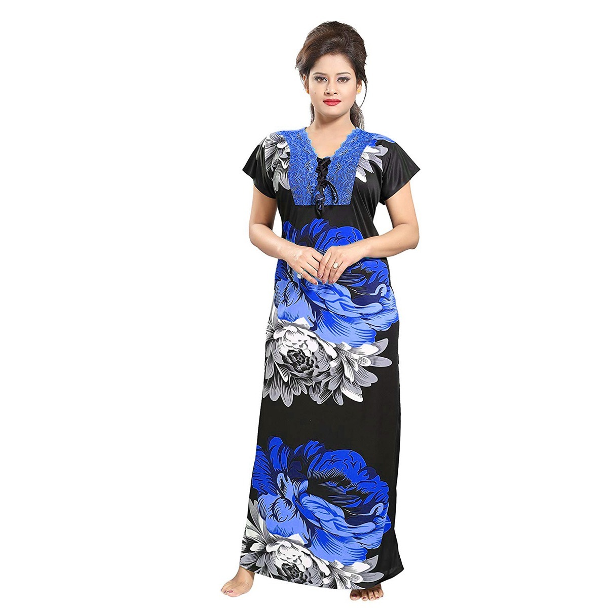 Ladies Nighty - Printed Nightgown, Short Sleeves, Customized Size, Elegant Design For Women