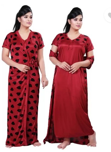 Ladies Nighty - Printed Nightgown, Short Sleeves, Customized Size, Elegant Design For Women