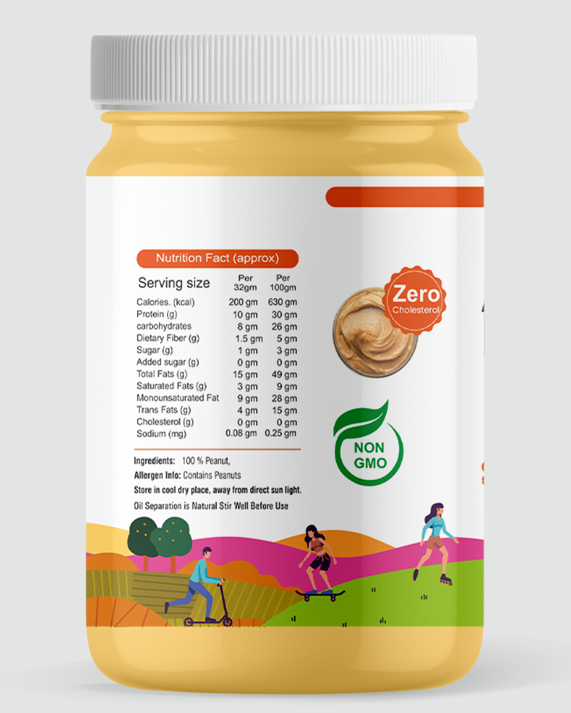 Organic Peanut Butter - 1 Kg Plastic Bottle Natural Crunchy High Protein Shelf Life: 14 Months