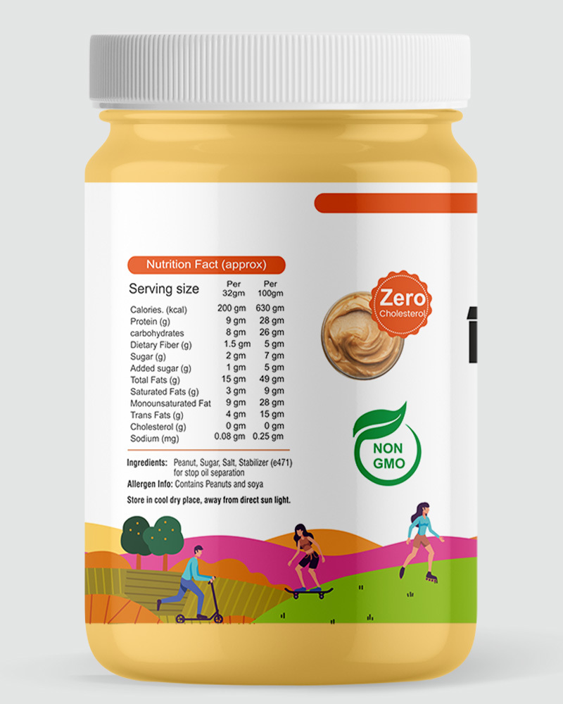 Energy Bite - Natural Unsalted Peanut Butter, 1 Kg | 22.98g Monounsaturated Fat, 24.53g Protein, 9 Months Shelf Life, 9 Pieces Per Jar