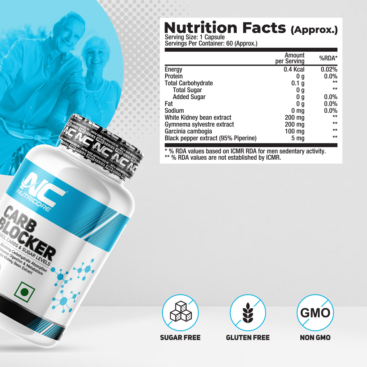 Carb Blocker Capsule - Enhanced Digestion & Metabolism Support | White Kidney Bean & Gymnema Sylvestre Extract 1 Capsule Daily