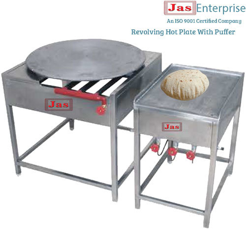 पफर के साथ स्टेनलेस स्टील रिवॉल्विंग चपाती प्लेट