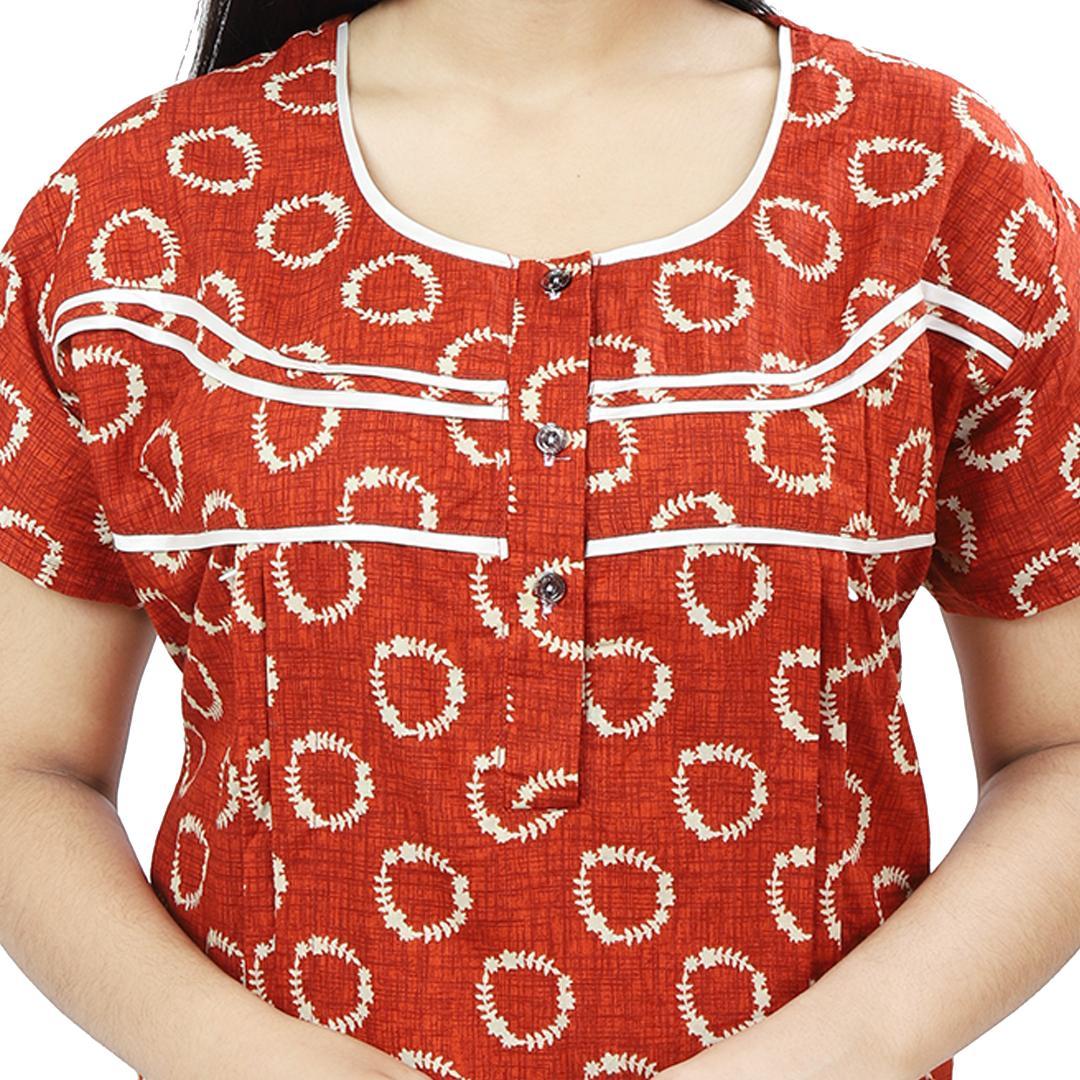 Feeding Nighty - Cotton Fabric, Knee-length Red Nightwear With Short Sleeves, Button Closure For Comfortable Breastfeeding Use
