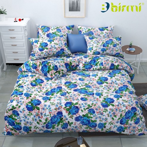 3D Bedsheet Cover - Microfiber, King Size, Blue Floral Design | Includes 1 Bedsheet + 2 Pillow Covers, Machine Washable