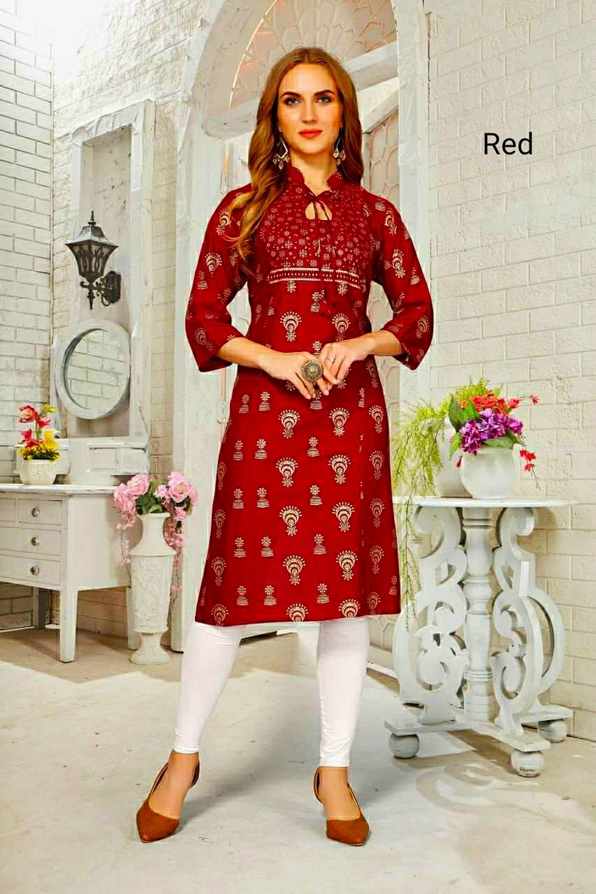 Foil Printed Rayon Kurti Size: Extra Large