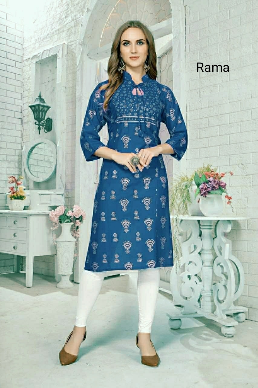 Foil Printed Rayon Kurti Size: Extra Large