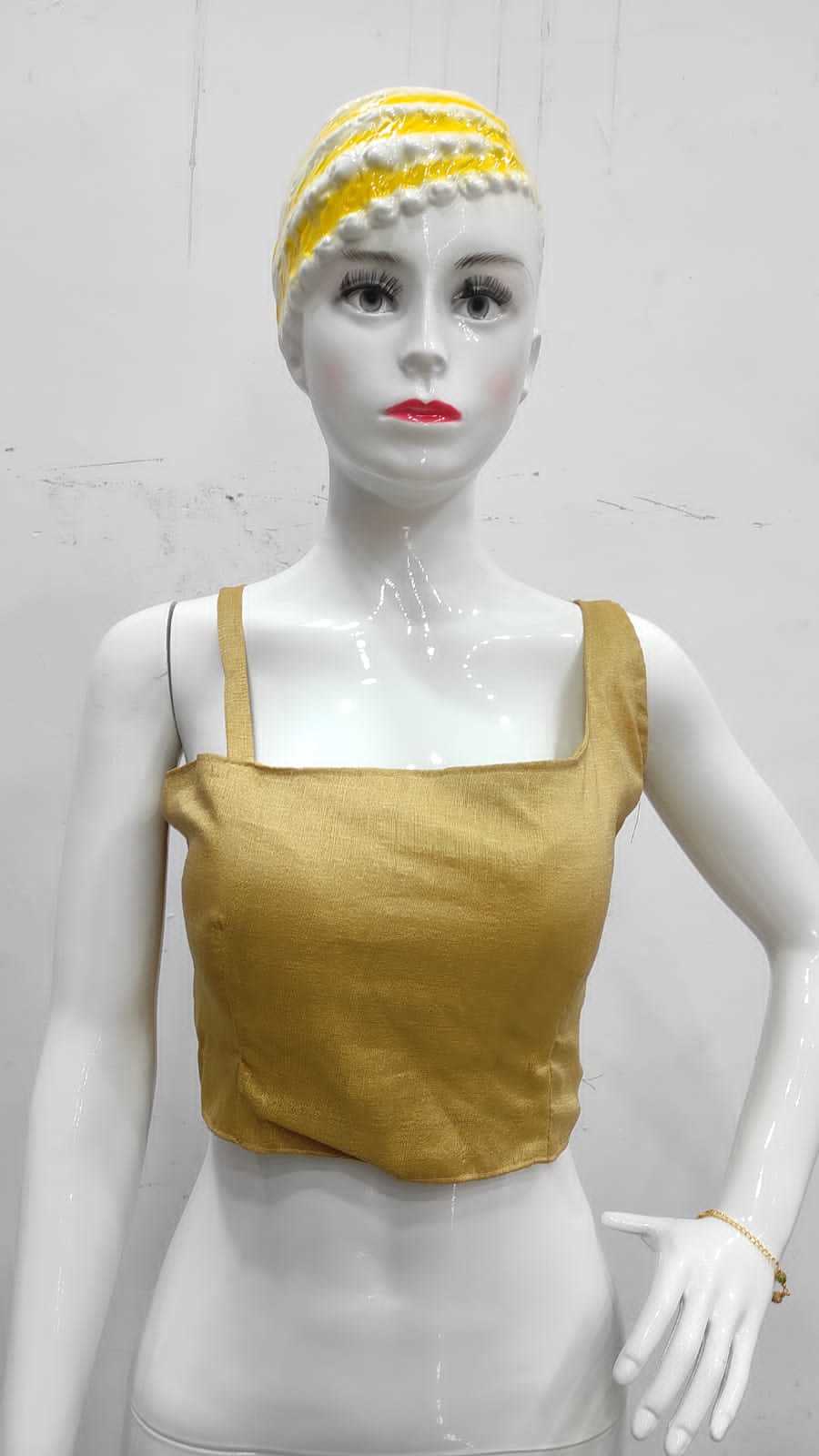 Silk Fabric Padded Blouse - Adult Free Size, Blue Casual Sleeveless Design | Washable, Plain Pattern, All Season Comfort