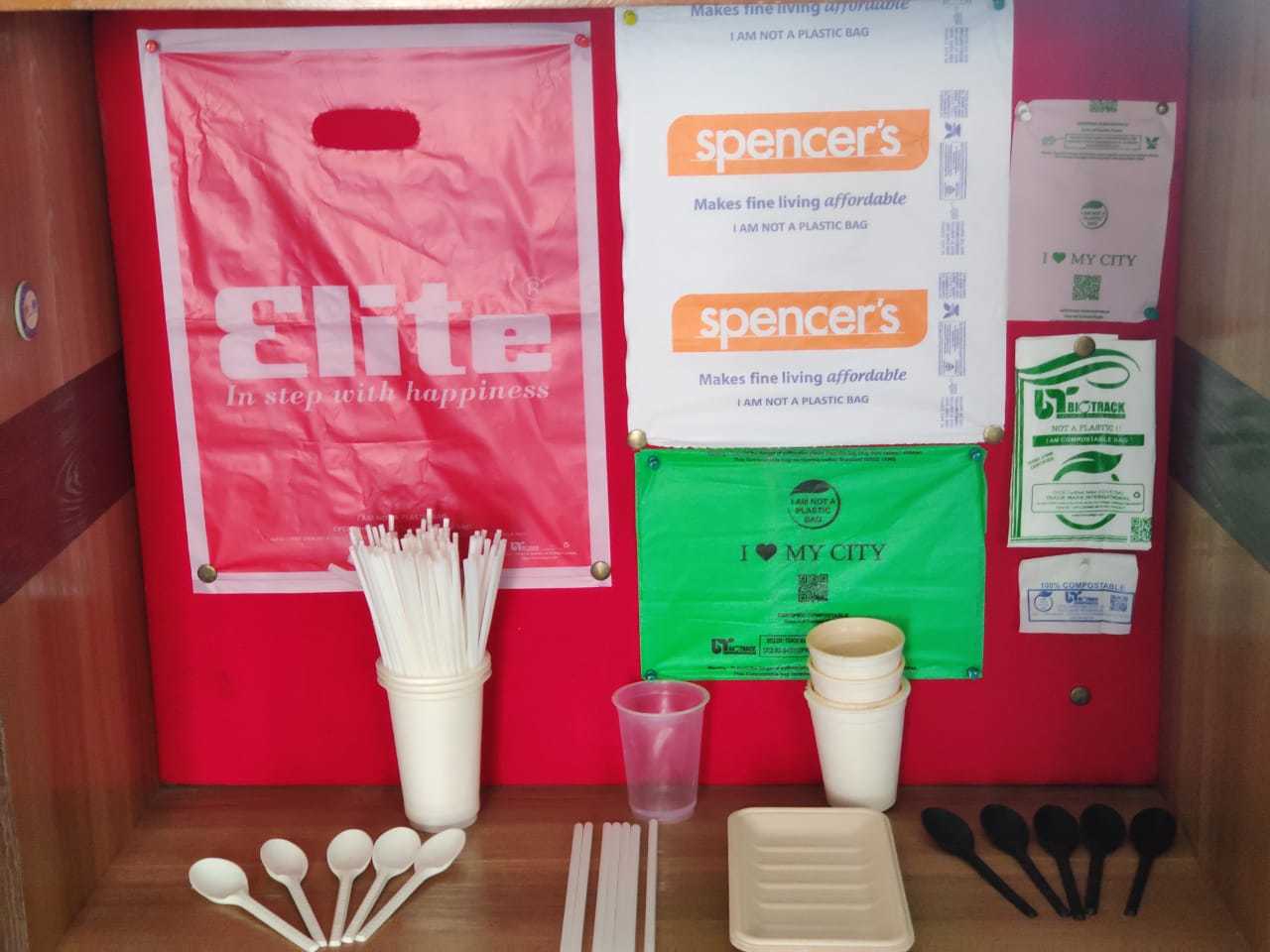 D Cut Compostable Bag - Made From Starch & Pgat, Various Sizes Available, White & Green Color, Hand Length Handles, Ideal For Food, Gifts & Shopping