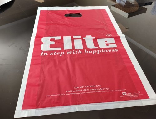 D Cut Compostable Bag - Made From Starch & Pgat, Various Sizes Available, White & Green Color, Hand Length Handles, Ideal For Food, Gifts & Shopping