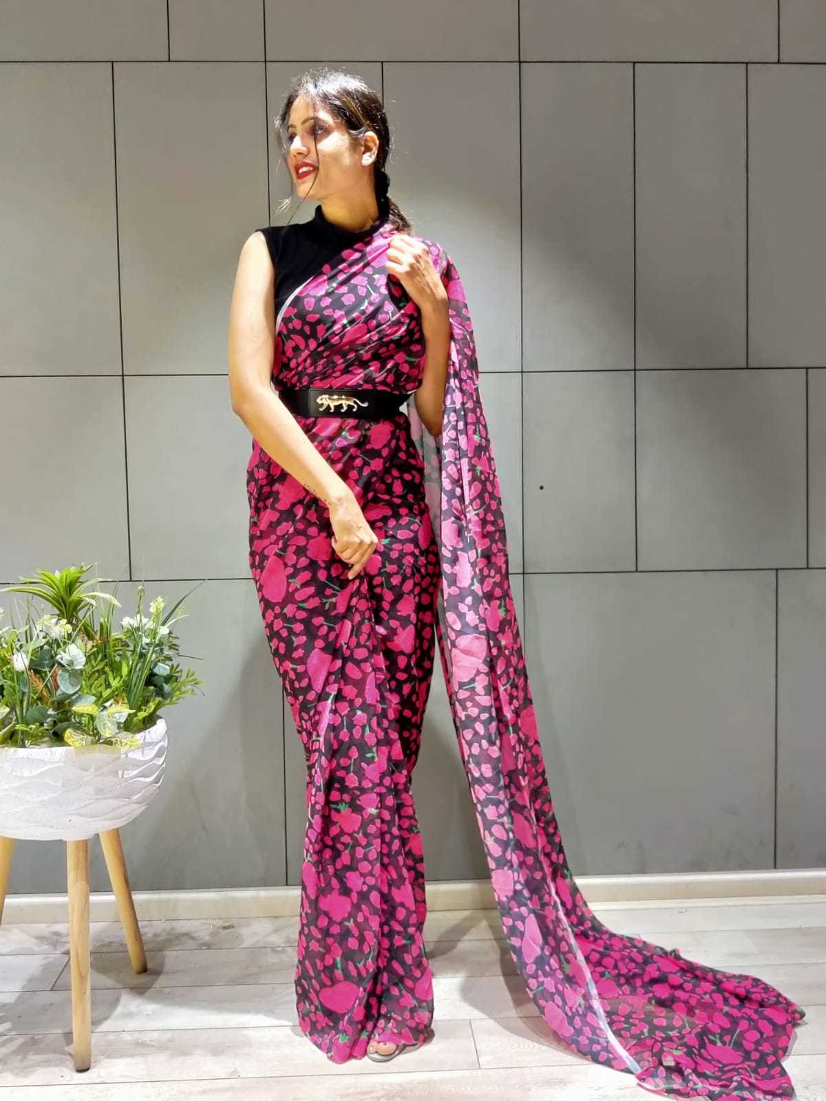 Pink Premium Georgette Silk Saree