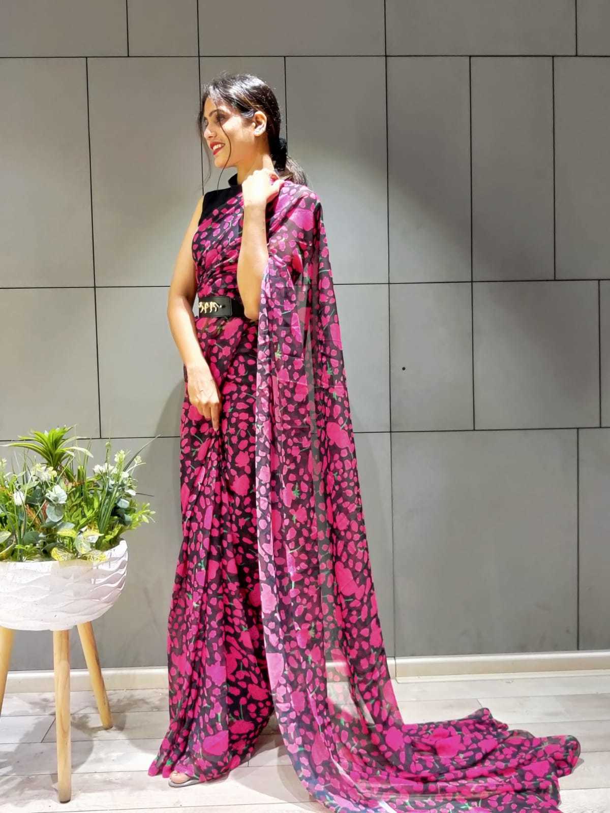 Pink Premium Georgette Silk Saree