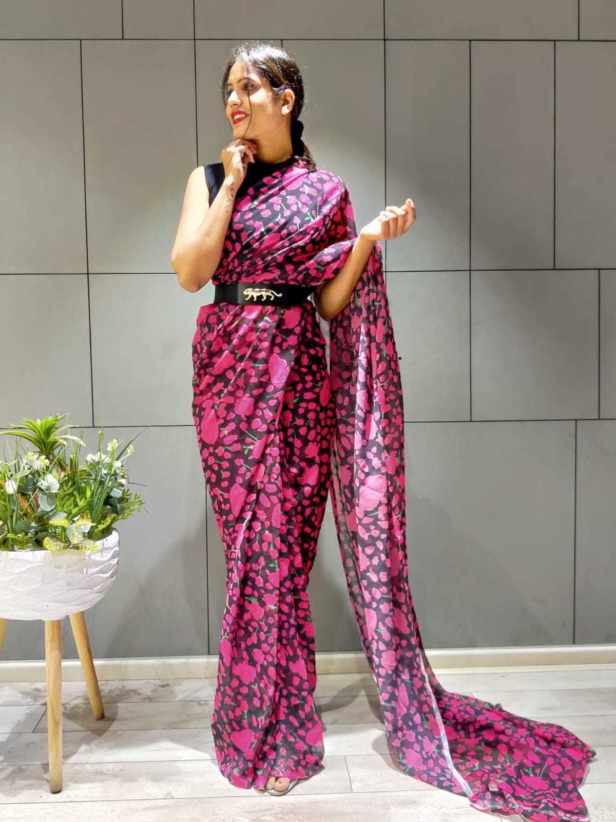 Pink Premium Georgette Silk Saree