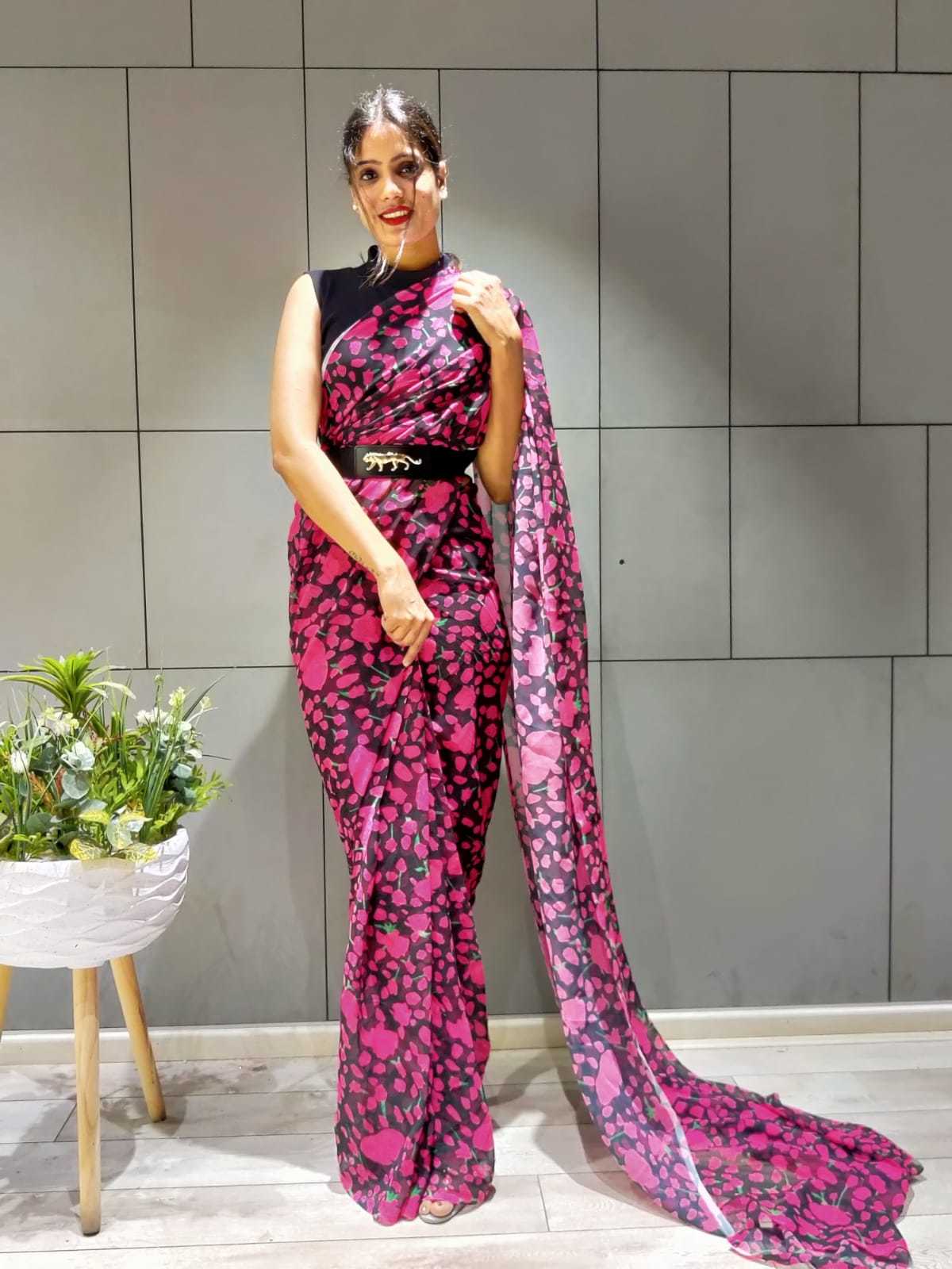 Pink Premium Georgette Silk Saree