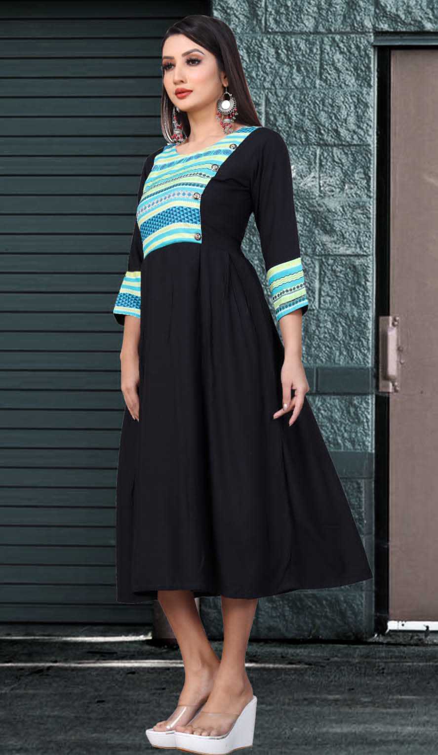 Designer Kurti - Rayon Fabric, Size: L, M, Xl, Xxl | Color: Black, Digital Print Design