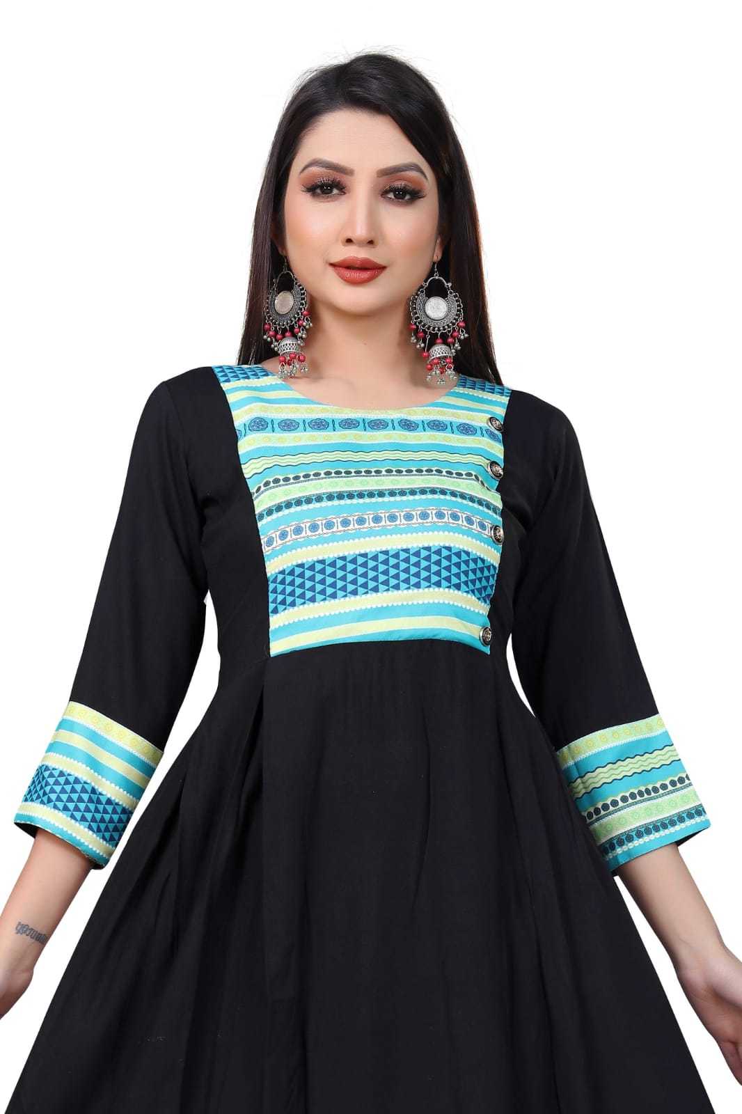Designer Kurti - Rayon Fabric, Size: L, M, Xl, Xxl | Color: Black, Digital Print Design