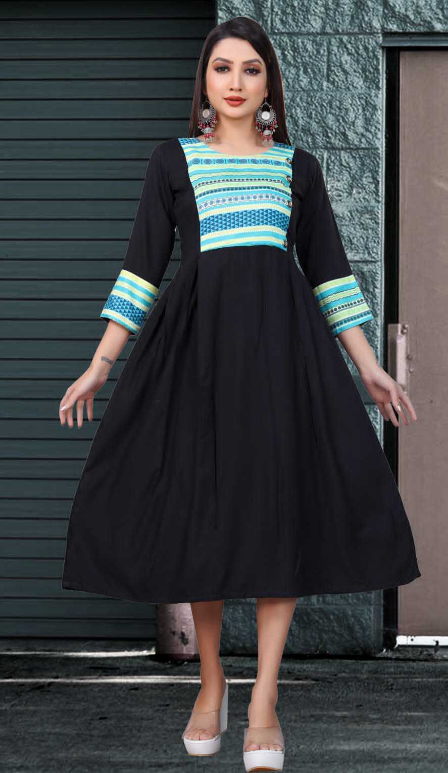 Designer Kurti - Rayon Fabric, Size: L, M, Xl, Xxl | Color: Black, Digital Print Design