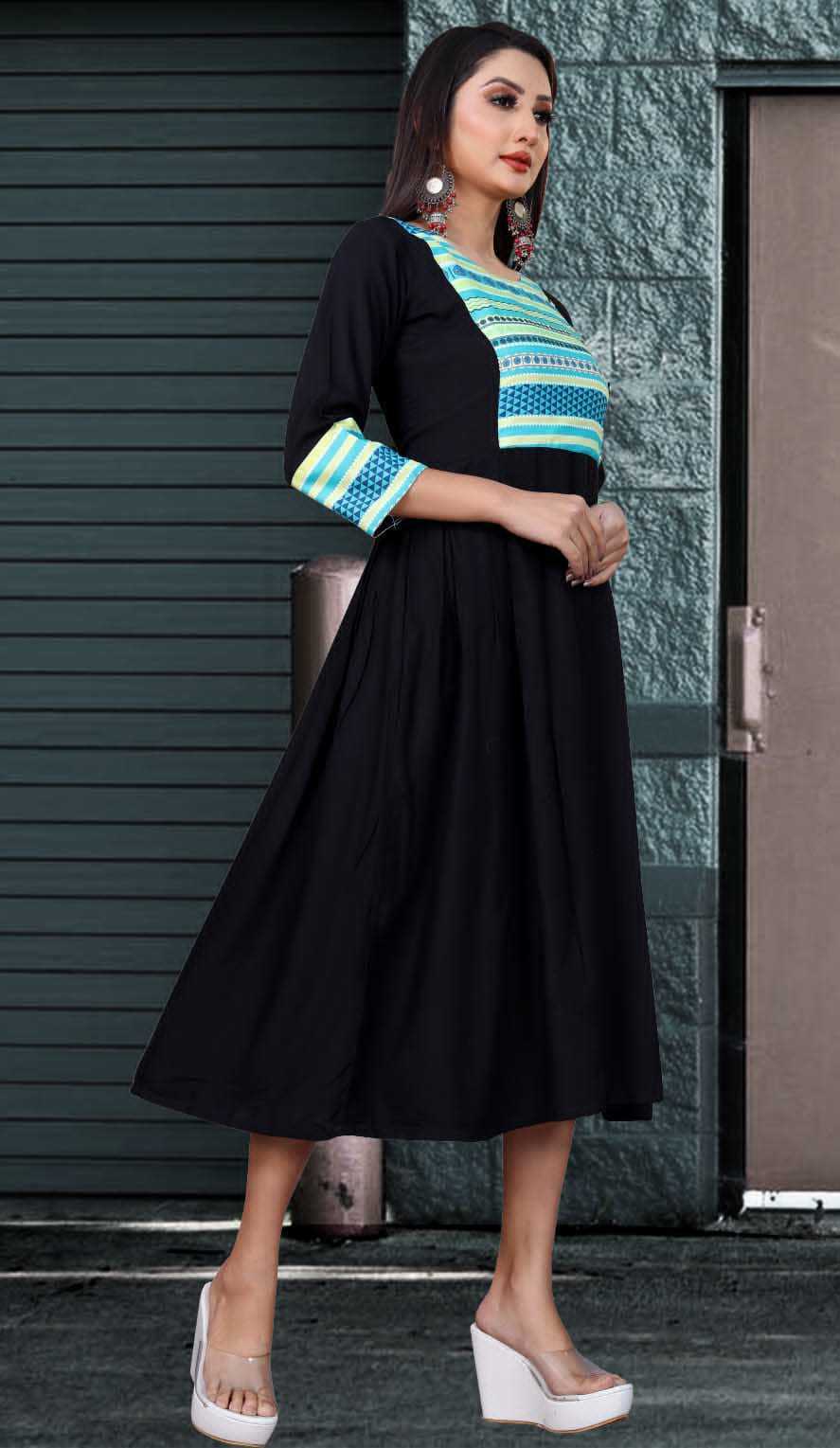 Designer Kurti - Rayon Fabric, Size: L, M, Xl, Xxl | Color: Black, Digital Print Design