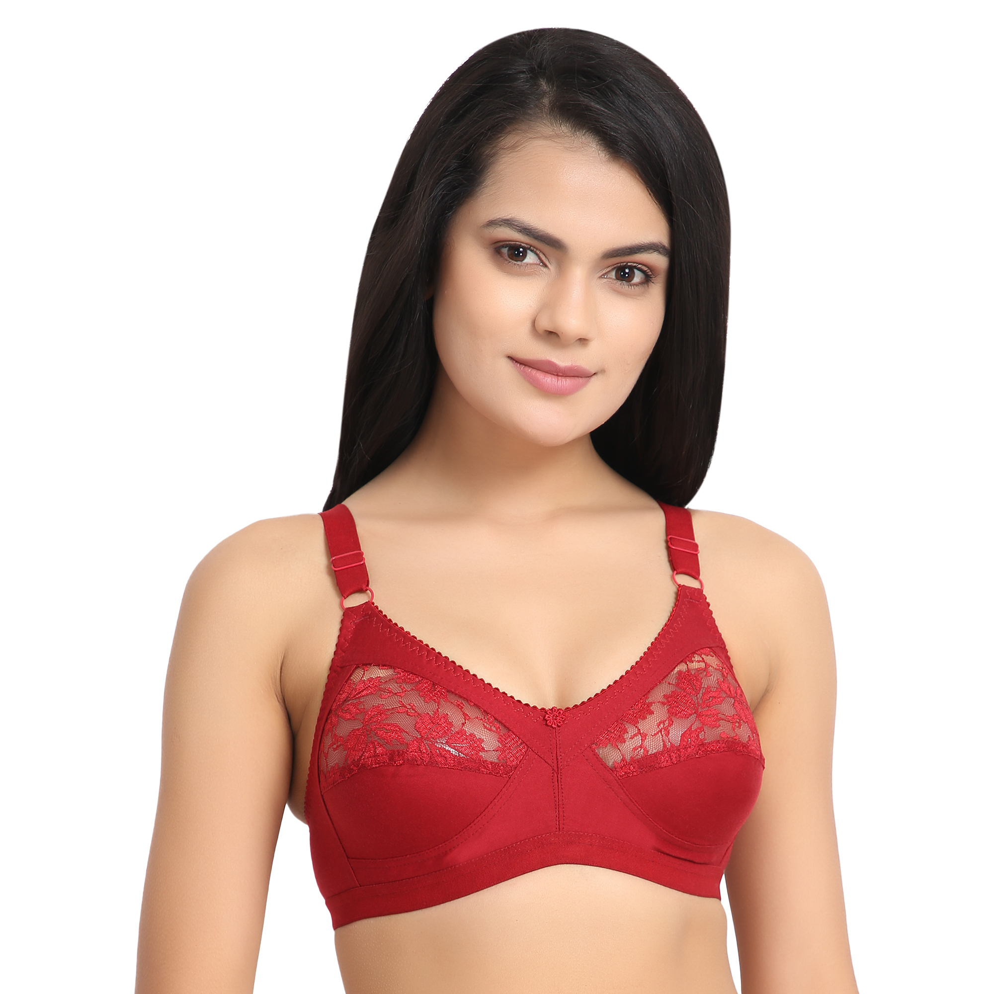 Trinity Bra - Cotton, Size 30 To 40 B Cup, Color Options: Red, Skin, White, Baby Pink, Black, Maroon, Wine, Purple, Fuchsia | Unlined Design, Regular Fit, Adjustable Strap