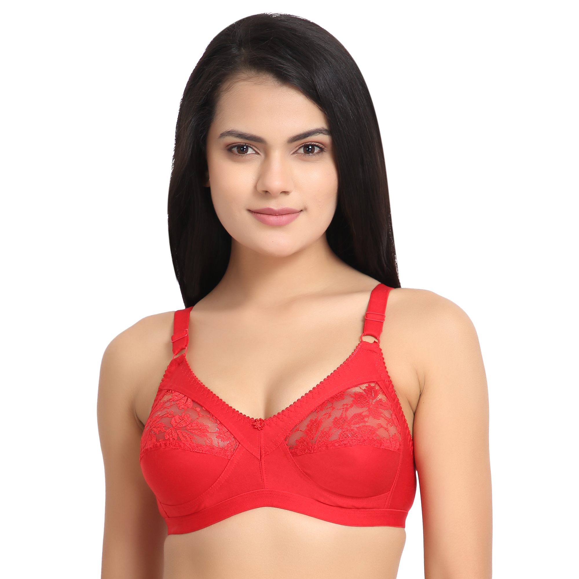 Trinity Bra - Cotton, Size 30 To 40 B Cup, Color Options: Red, Skin, White, Baby Pink, Black, Maroon, Wine, Purple, Fuchsia | Unlined Design, Regular Fit, Adjustable Strap