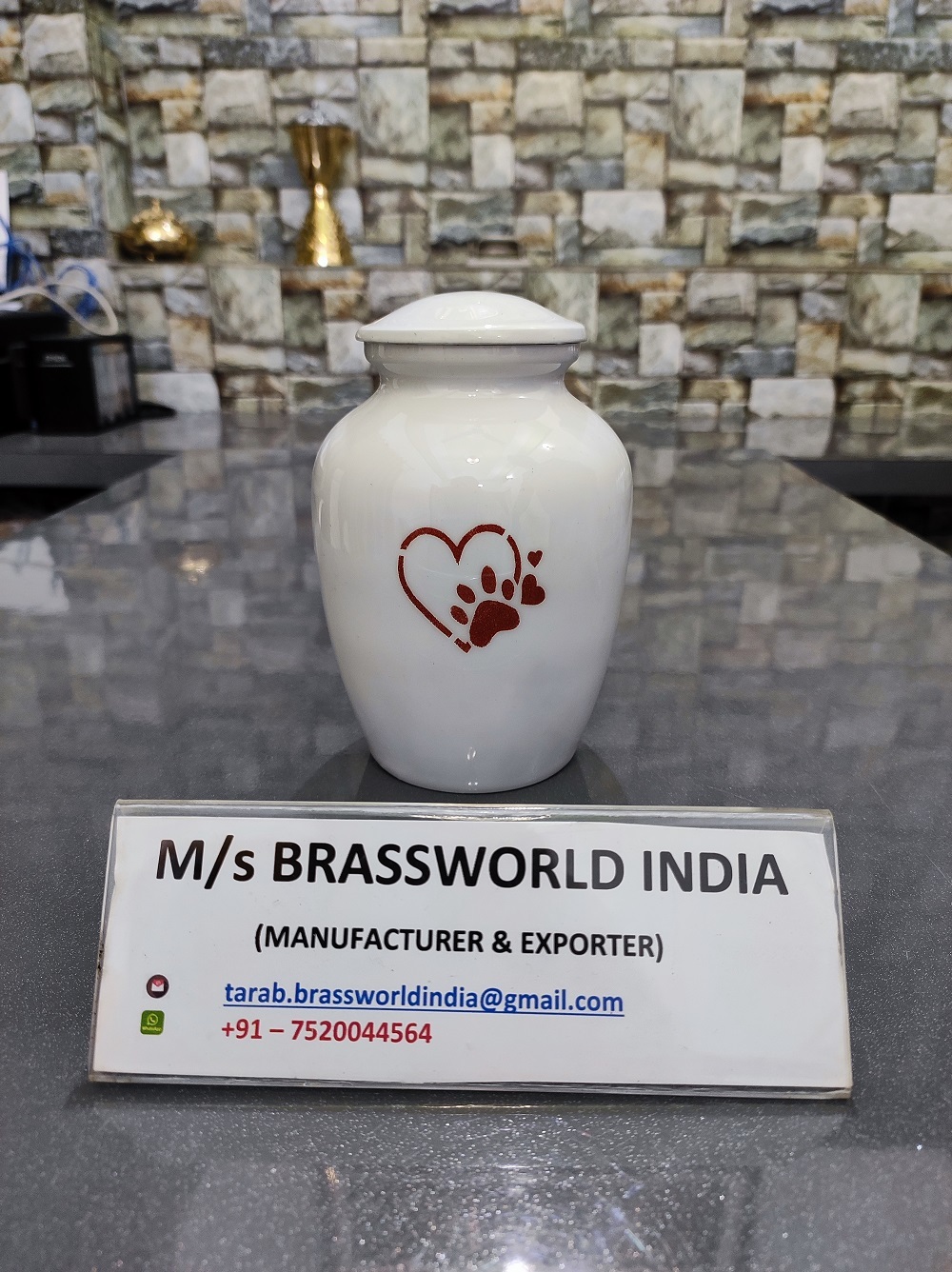 Aluminium Hand Painted Heart With Single Paw Pet Cremation Urn