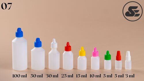 Dropper Bottles - Plastic Material, Round Shape, White Color | Screen Printing Surface Handling, Sealing Type: Dropper for Pharmaceutical Use