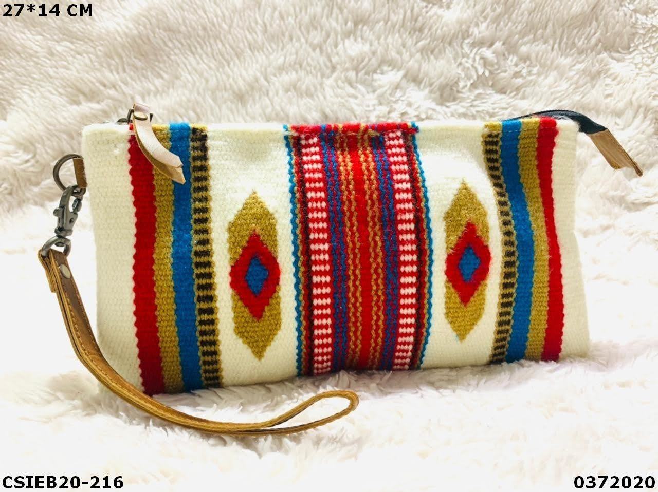 Designer Multi Color Dari Wool Cotton Pouch Bag - Design: Hand Made