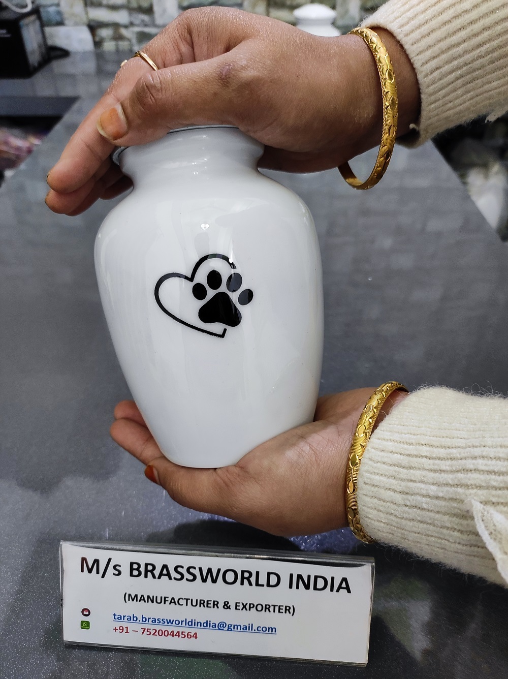 Hand Painted Red Paw Aluminum Cremation Urn