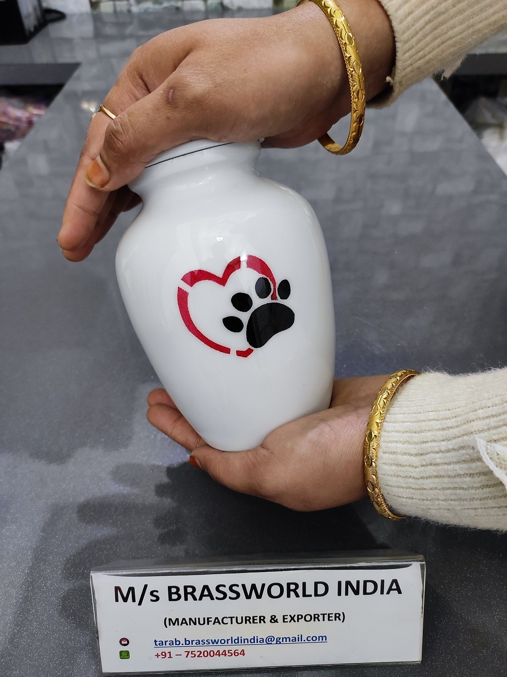 Hand Painted Red Paw Aluminum Cremation Urn