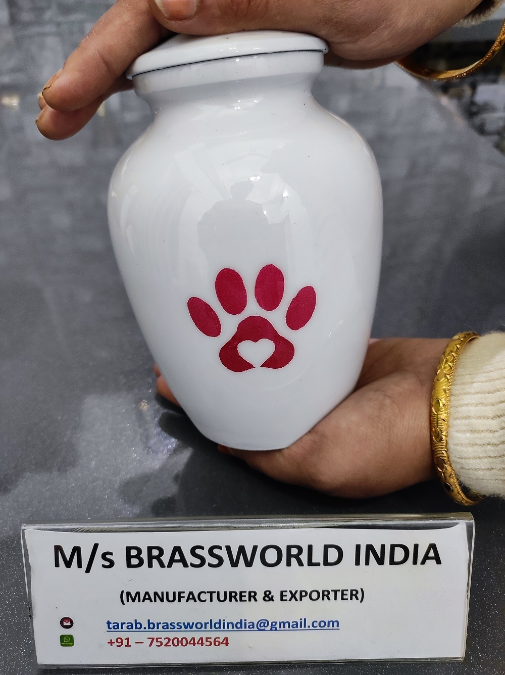 Hand Painted Red Paw Aluminum Cremation Urn