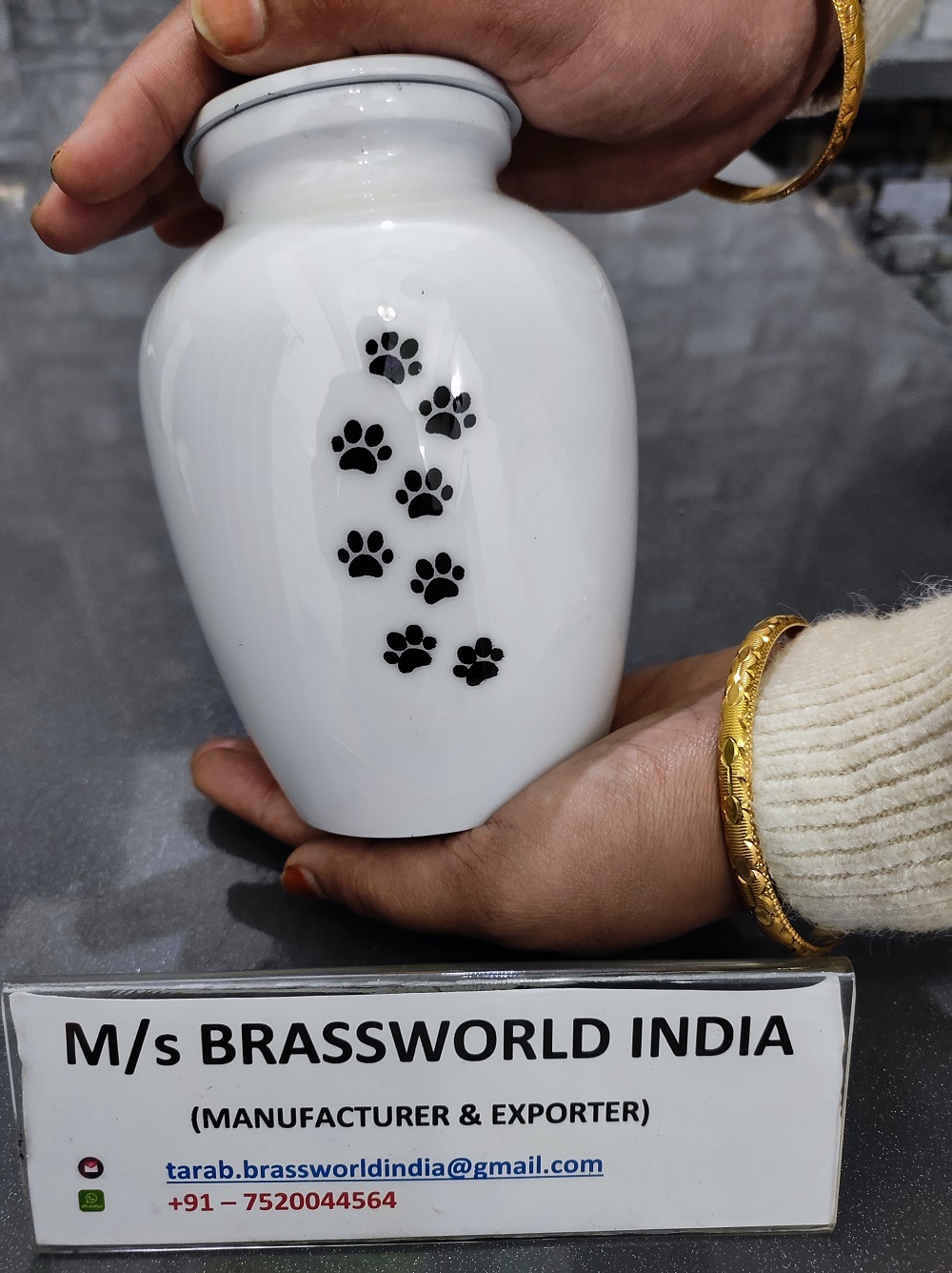 Hand Painted Red Paw Aluminum Cremation Urn