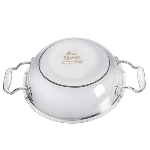 Stainless Steel Shallow Kadai - 30cm Size, Silver Color | Eco-friendly, Efficient Oil Usage, Perfect Heat Distribution For Cooking