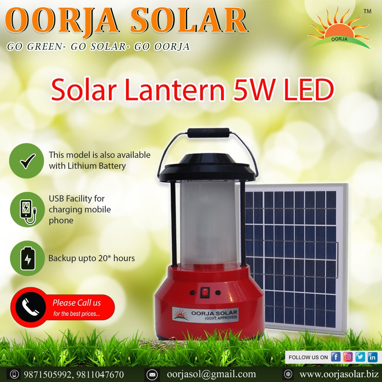 Solar 12 V/5 Watt Led Lantern Cable Length: 2 Meter (M)