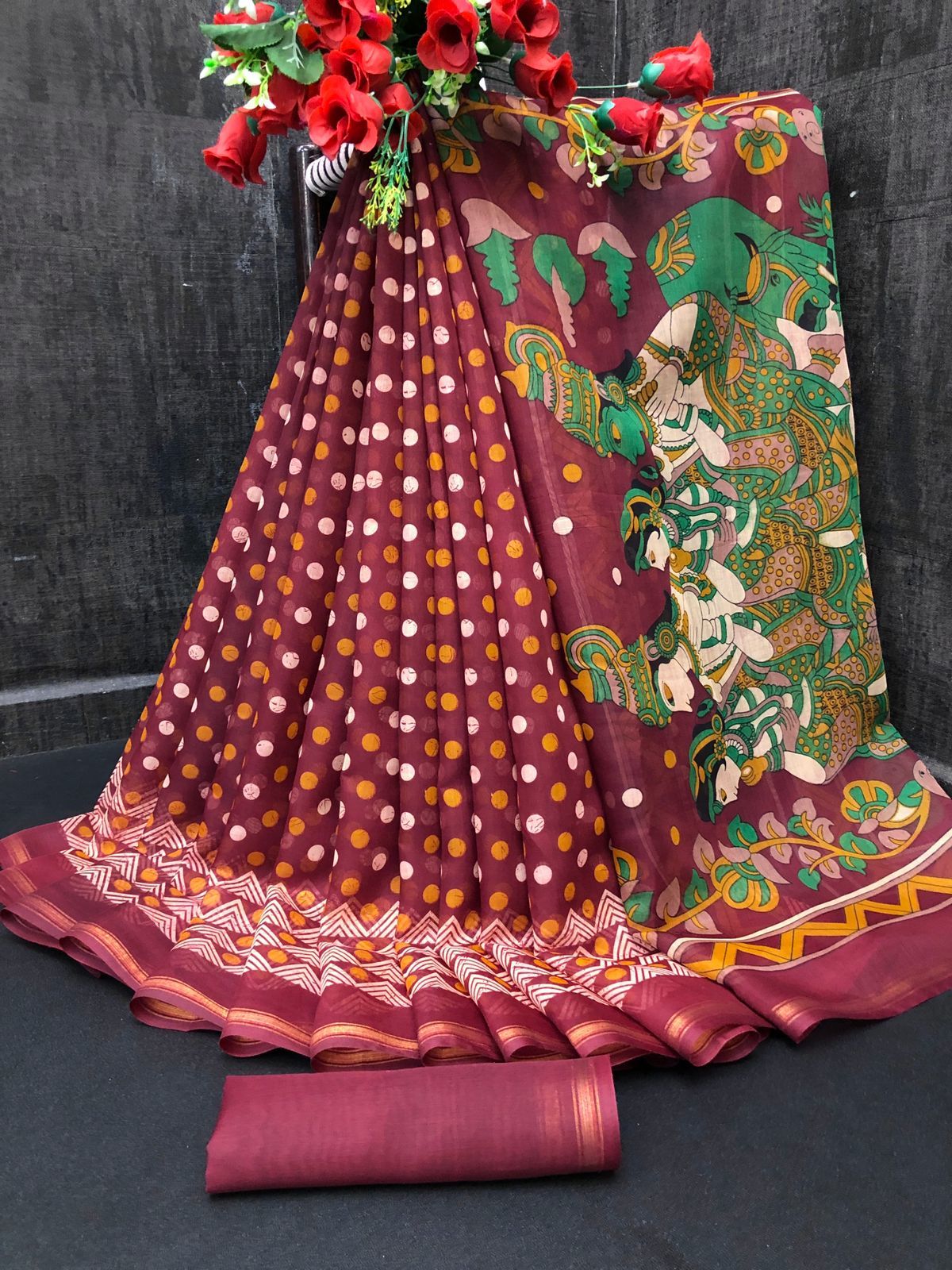 Ladies Gown - Printed Design, Short Sleeves, Breathable Material | All Season, Custom Size, Traditional Indian Flair