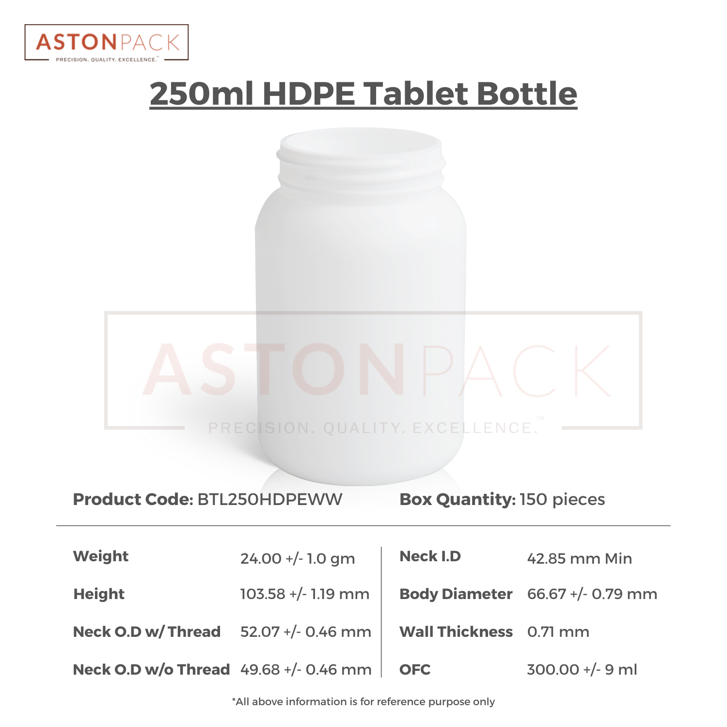 250 Ml Hdpe Tablet And Pill Packer Bottles - 250ml Capacity, White Color, 66.67mm Diameter, 103.58mm Height | Round Shape, Screw Cap, Wider Mouth Design