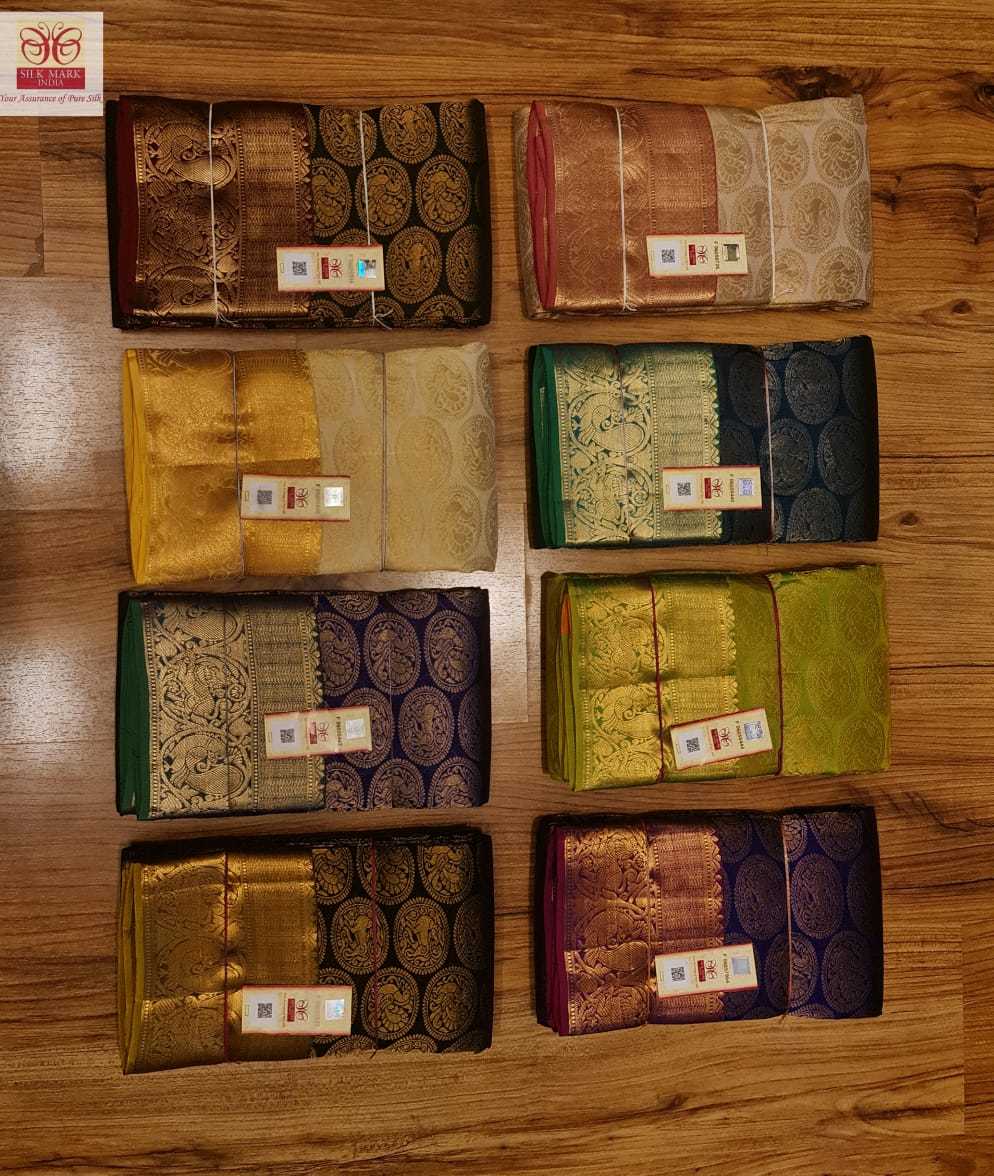 Kanjivaram Pure Silk Saree - All-over Self Weaving With Fancy Tissue Jarie Border | Black Color, Bridal Wear, Silkmark Certified, Meena Work, 8 Inch Tissue Border