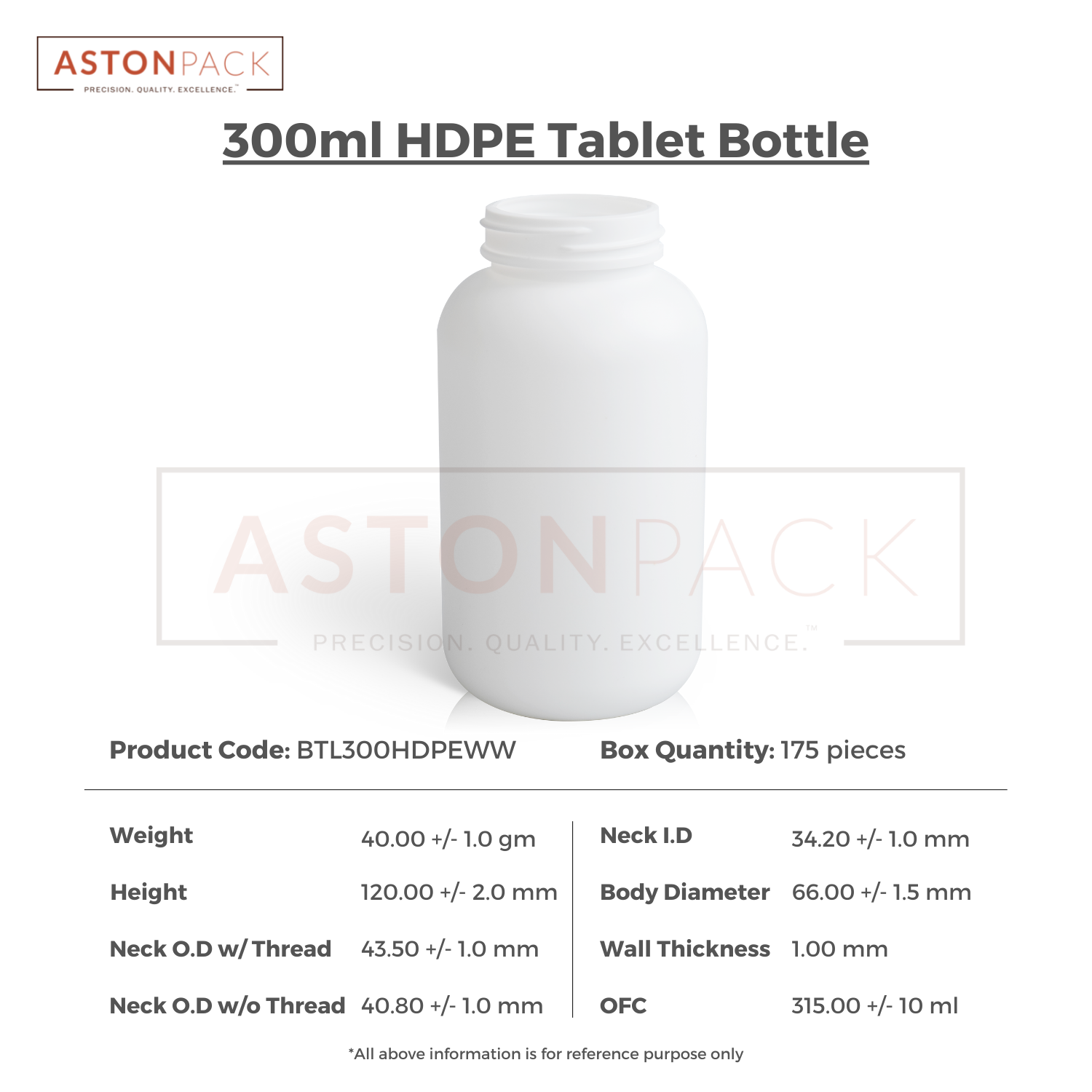 300ml White Hdpe Plastic Round Tablet Bottle - 45-400 Neck Finish, Wider Mouth Compatibility With Automatic Filling Machines