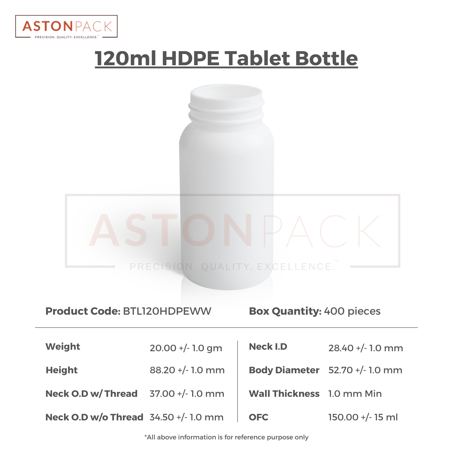 White Hdpe Plastic Round Tablet Bottle - 120 Ml , 38-400 Neck Finish, Wider Mouth For Automatic Filling Machines
