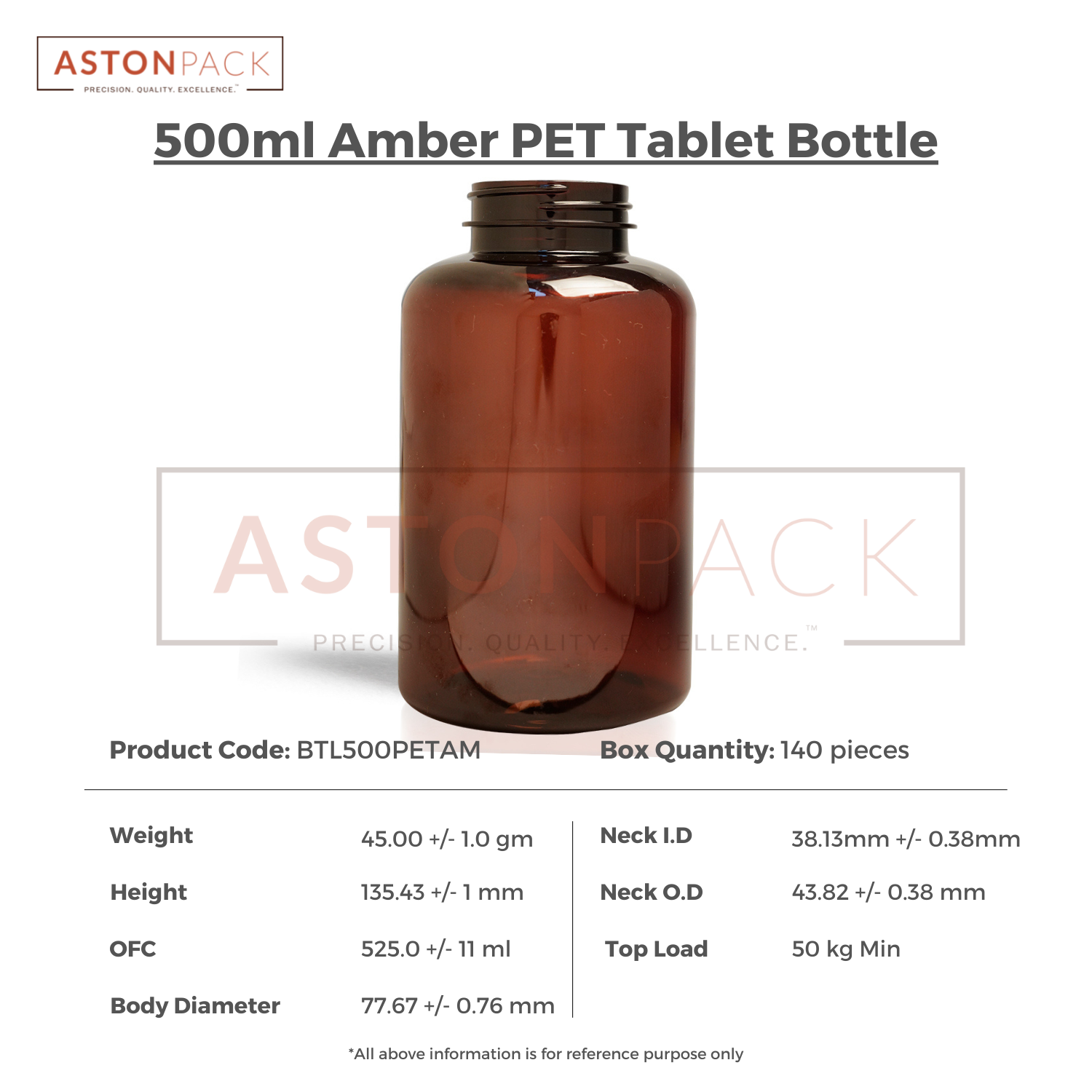 500 Ml Amber Supplement Packaging Plastic Container Diameter: 77.67 Millimeter (Mm)