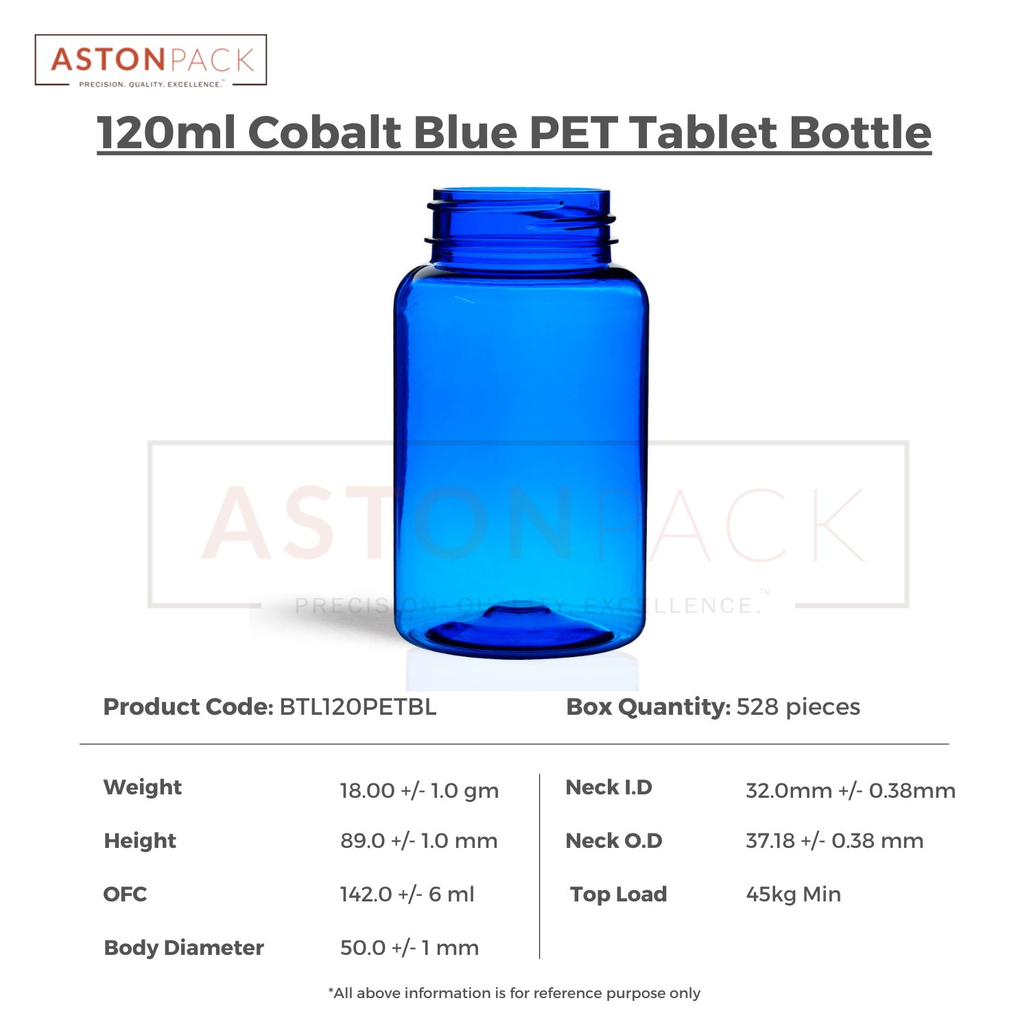 120 Ml Cobalt Blue Supplement Packaging Plastic Container - Plastic, 120ml, Diameter 50mm, Height 89mm , Round Shape With 38-400 Neck Finish For Easy Filling