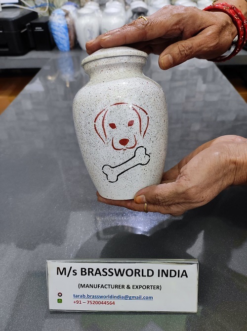 Hand Painted Dog With Marble Finish Pet Cremation Urn