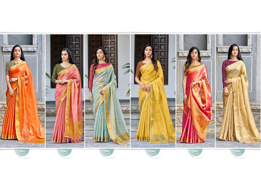 Rajyog Analia Soft Tissue Linen Concept Fancy Saree Catalog