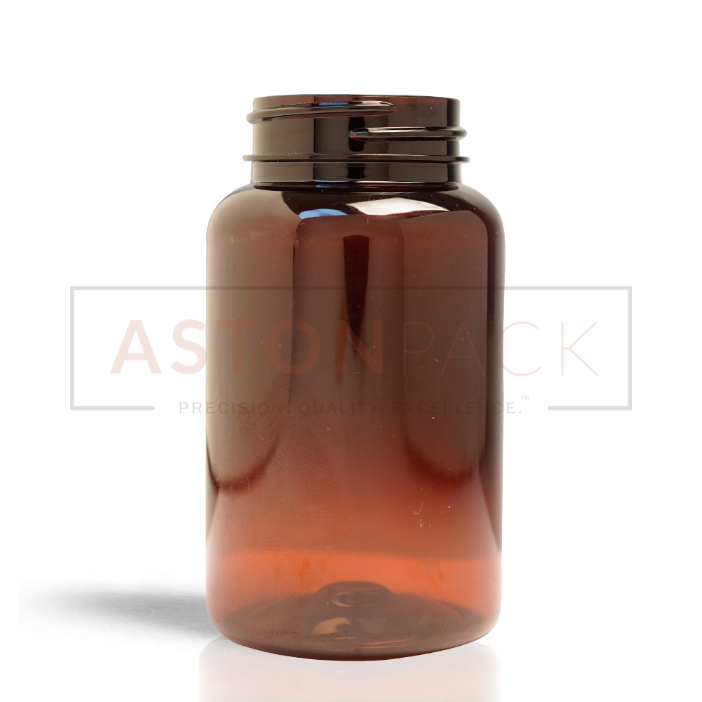 250 Ml Amber Dietary Supplement Pet Packaging Bottles - 250 Ml Capacity, 63.90 Mm Diameter, 111.12 Mm Height, Screw Cap Sealing, Round Shape, Wider Mouth Compatibility