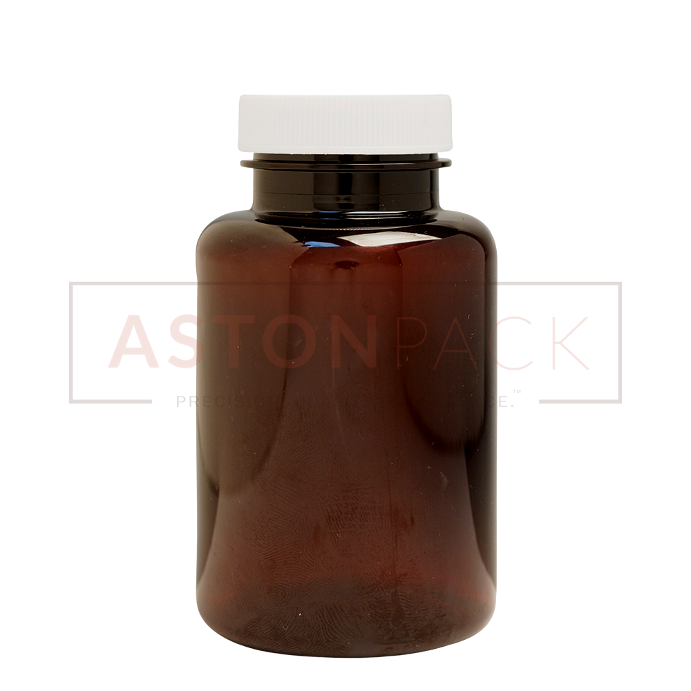 250 Ml Amber Dietary Supplement Pet Packaging Bottles - 250 Ml Capacity, 63.90 Mm Diameter, 111.12 Mm Height, Screw Cap Sealing, Round Shape, Wider Mouth Compatibility